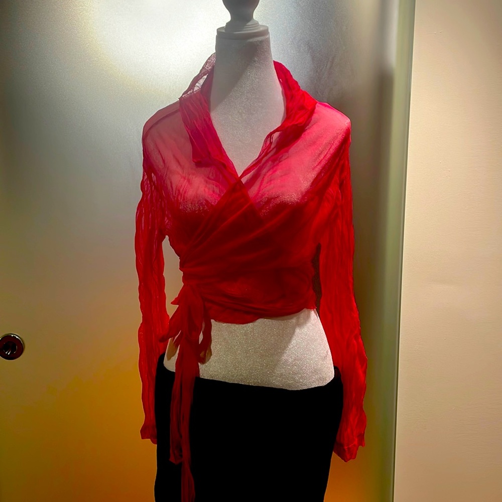 Wrap around blouse red Naturist clothing